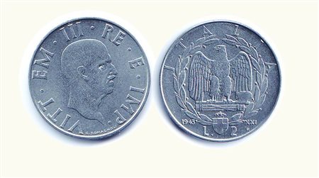 VITTORIO EMANUELE III - 2 Lire 1943 A. XXI - Impero - P.762. Rarità: R -...
