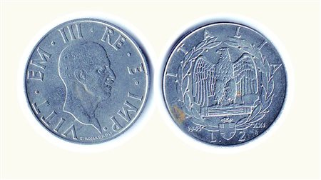 VITTORIO EMANUELE III - 2 Lire 1943 A.XXI - Impero - P.762. Rarità: R -...