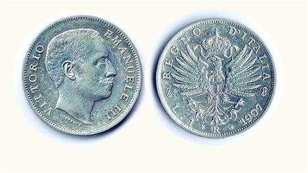 VITTORIO EMANUELE III - 1 Lira 1907 - Araldica - P.767 Metallo: AR -...