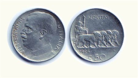 VITTORIO EMANUELE III - 50 Centesimi 1924 - Leoni - Rigato - P.805. Rarità:...