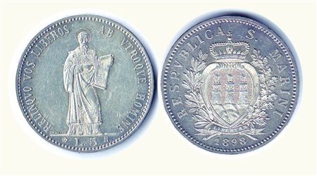SAN MARINO - 5 Lire 1898 - P.357. Rarità: R - Conservazione: SPL+/FDC