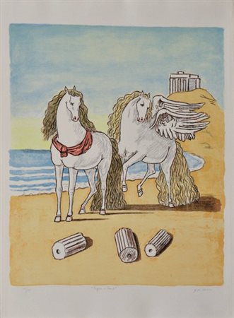 De Chirico Giorgio lito 50x70 esemplare 43/99 titolo " Pegaso e Lampo"