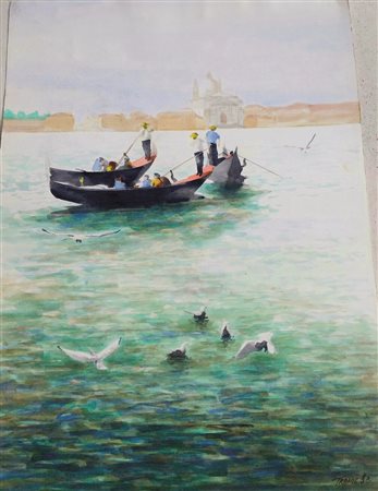 Trame "Gondole"tecnica mista su carta 50x70 autentica dell'artista su foto