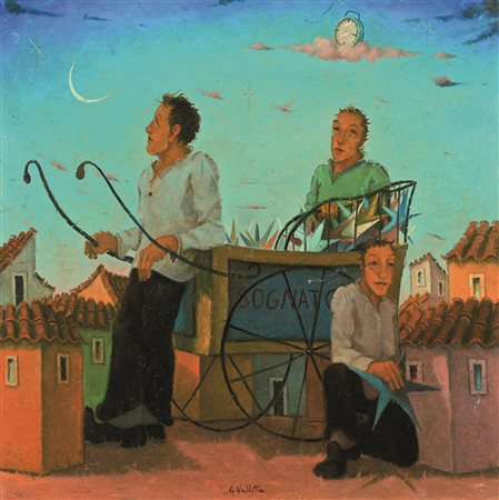 Gianni Valletta "I Sognatori" olio su tela 70x70 autentica dell'artista su foto