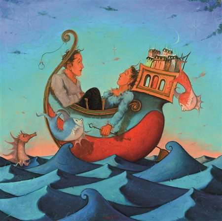 GianniValletta " La Barca" 70x70 autentica dell'artista su foto