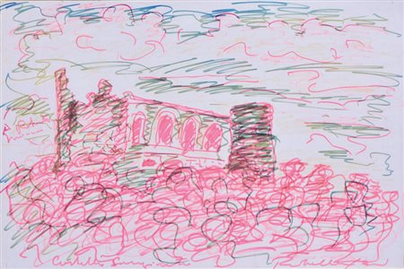 Mimmo Rotella "Castello San Giusto" pennarello su carta cm 33,8x48 autentica...