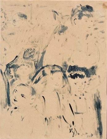 Aligi Sassu "La Strada" tecnica mista su carta cm 32,6x23,8 autentica Spirale