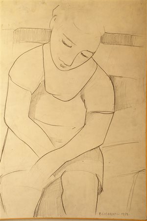 Felice Casorati " Figura 1959" disegno cm 33x48 prov." la Bussola di Torino"