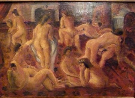 Scipione Baccanale olio su tavola 20x28