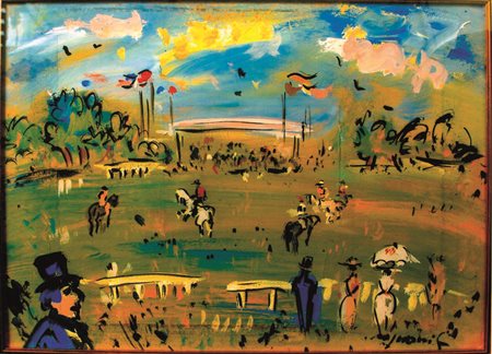 Franco Rognoni" Gara di Cavalli" olio su tela 30x50 autentica dell'art. su foto