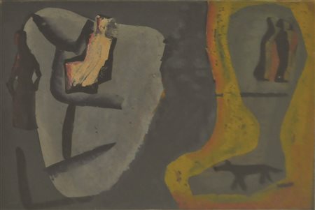 Mario Sironi"Capriccio con cane" tempera su cartone telato, 26 x 37 cm