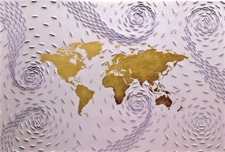 Riccardo Gusmaroli Barche in carta su tela e foglia d’oro cm 100x150...