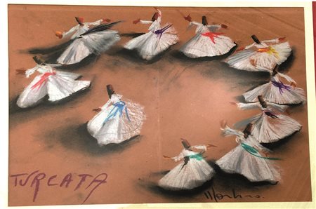 Aldo Mondino - "Turcata" - pastelli su carta - cm. 25x35 autentica...