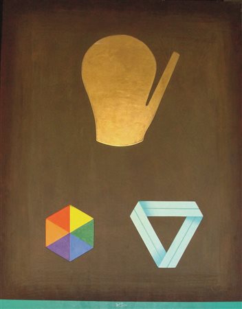 Lucio Del Pezzo" Alchemico" collage, acrilico, foglia oro su legno cm 75 x 60