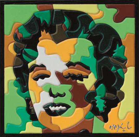 Ugo Nespolo intarsio acrilico su legno Fall cm 24x24 autentica Nespolo