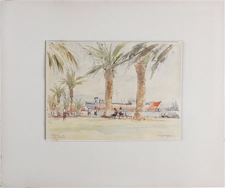 QUAGLINO MASSIMO (1899 - 1982) Mattino a La Spezia. . 1949. Acquarello su...