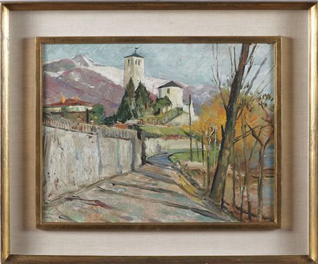 ANONIMO Paesaggio montano. Olio su cartone. Cm 46,00 x 36,00. Provenienza:...