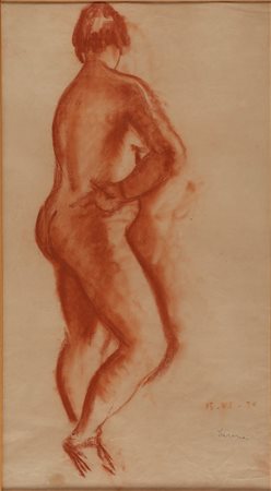 CARENA FELICE (1879 - 1966) Nudo. 1930. Sanguigna. Cm 40,00 x 70,00. Firma e...