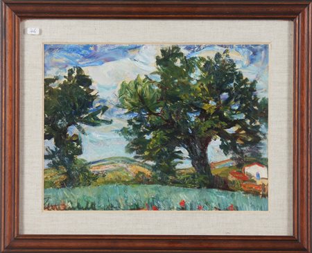 MUSITELLI GIULIO VITO (1901 - 1990) Paesaggio. Olio su cartone pressato. Cm...