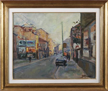 FERGNANI CORRADO (1910 - 1986) Via Mulino delle Armi, Milano. 1973. Olio su...