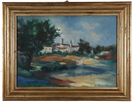 TRIVELLONI ROMOLO (1917 - 1974) Paesaggio. . 1959. Olio su tela. Cm 55,00 x...