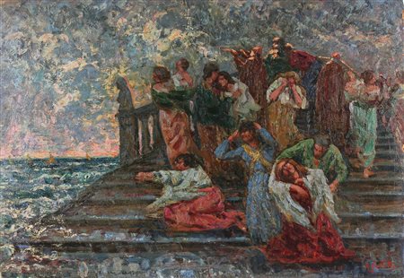 GALLOTTI ALESSANDRO (1879 - 1961) Il naufragio. Olio su cartone pressato. Cm...