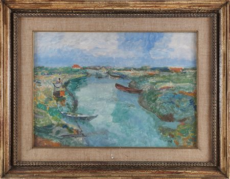LABO SAVINIO (1899 - 1976) Canale di Tre Porti. . Olio su tela. Cm 70,00 x...
