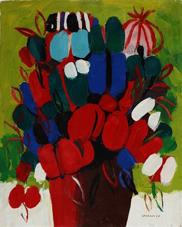 SPREAFICO LEONARDO (1907 - 1974) Fiori. Olio su tela. Cm 40,00 x 50,00. Firma...
