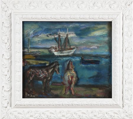 PAJETTA GUIDO PAOLO (1898 - 1987) Marina con cavalli. 1950. Olio su tela. Cm...
