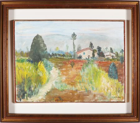 DEL BON ANGELO (1898 - 1952) Paesaggio. 1946. Olio su tela. Cm 40,00 x 56,00....