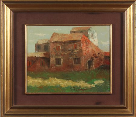BERGOMI GIACOMO (1923 - 2003) Cascinale. Olio su tavola. Cm 50,00 x 40,00....