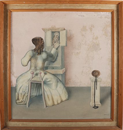 GUARIENTI CARLO (n. 1923) Dov'è la mia gatta?. Tecnica mista su tavola. Cm...