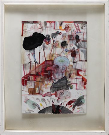 POSSENTI ANTONIO (n. 1933) Mondanità. 2005. Tecnica mista su cartone. Cm...