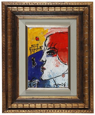 ROGNONI FRANCO (1913 - 1999) La rossa. . Olio su carta intelata. Cm 20,00 x...