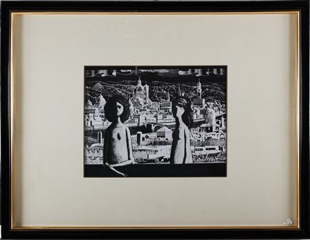 BUENO ANTONIO (1918 - 1985) Incontro a Firenze. 1981. china e collage su...