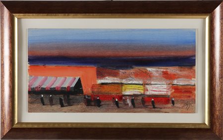 MAGAZZINI SALVATORE (n. 1955) Marrakech. . Olio su tavola. Cm 50,00 x 25,00....