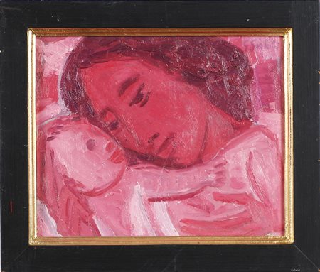 SIRTOLI GIOVANNI (1924 - 2002) Mamma con bambino. Olio su compensato. Cm...