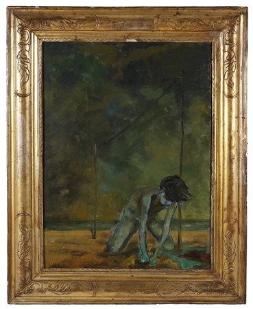 HIDALGO PAGES JOAQUIM (1933 - 2011) Bambino sulla spiaggia. . Olio su tela....