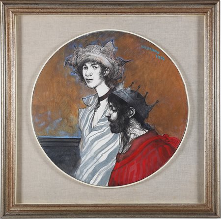 DE STEFANO ARMANDO (n. 1926) Il re ed io. . 1974. Olio su tela. Cm 50,00 x...