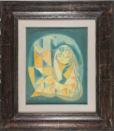 BURHAN SAMI (n. 1929) Madonna con bambino. . . Cm 40,00 x 50,00. Firma in...