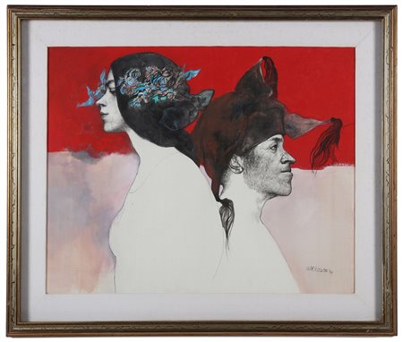 DE STEFANO ARMANDO (n. 1926) Odette e il jolly. . 1974. Olio su tela. Cm...