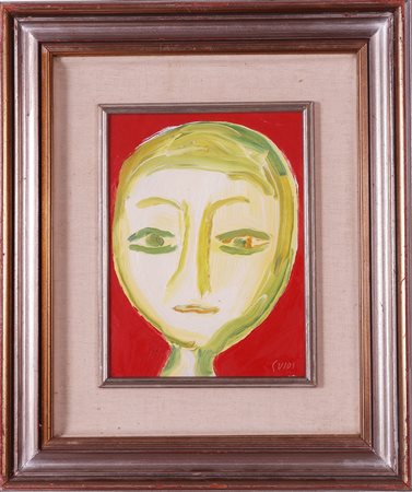 GUIDI VIRGILIO (1891 - 1994) La testa su fondo rosso. . Olio su tela. Cm...