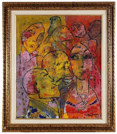 ROGNONI FRANCO (1913 - 1999) Cocktail party. . 1992. Olio su tela. Cm 46,00 x...