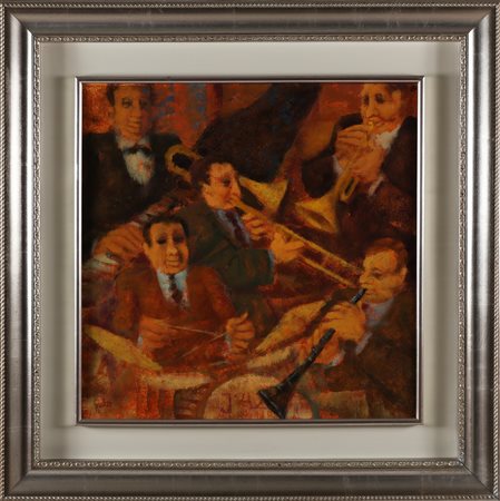 SQUILLANTINI REMO (1920 - 1996) Jazz. Olio su tavola. Cm 60,00 x 60,00. Firma...