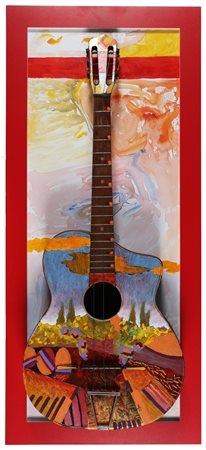 MANENTI DANILO (n. 1951) Chitarra dipinta n.3. . Tecnica mista e collage su...