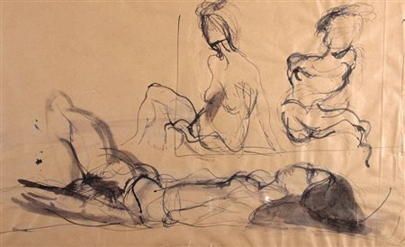 TRECCANI ERNESTO (Milano 1920 - Milano 2009) "Figure" 1950 China su carta cm....