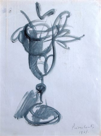 CONTI PRIMO "Vaso" 1967 Acquerello su carta cm. H: 35.00 L: 25.00 Firma ed...