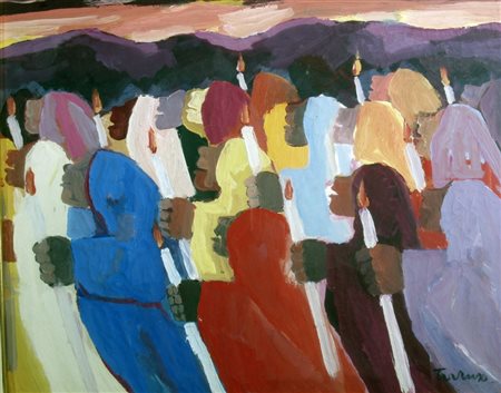TERRUSO SAVERIO (Monreale 1939 - Milano 2003) "Processione" Olio su carta...