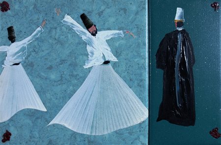 MONDINO ALDO (Torino 1938 - Torino 2005) "Turchi" Olio su linoleum cm. H:...