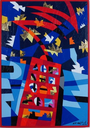 NESPOLO UGO (Mosso Santa Maria 1941) "Stars and remote" Acrilici su legno cm....